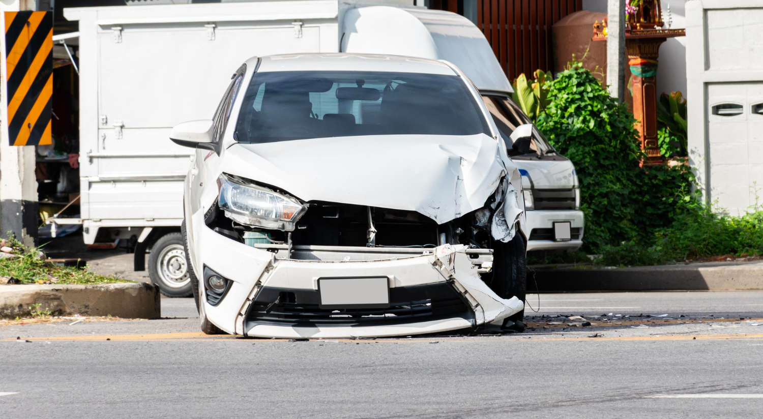 Courier vehicle damaged in roadside accident